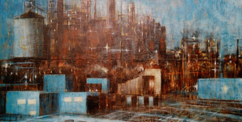 The Core by Ron Eady painting of an industrial factory