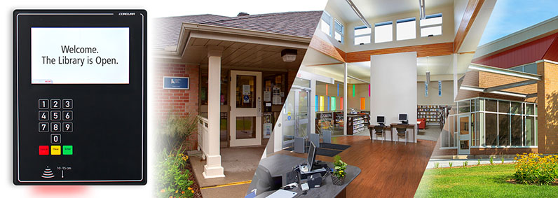 Extended access keypad and the inside of the Lynden Branch.