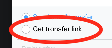 Get transfer link circled in red
