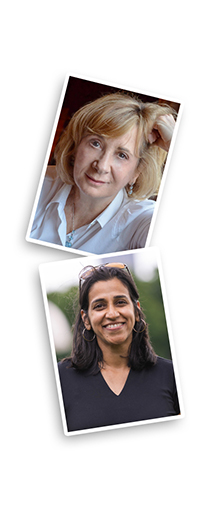four headshots of female authours with white boarders, stacked on top of eachother
