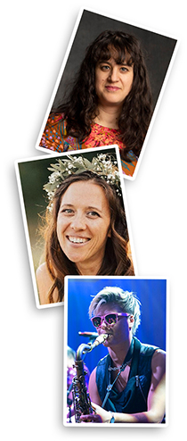 four headshots of female artists with white boarders, stacked on top of eachother