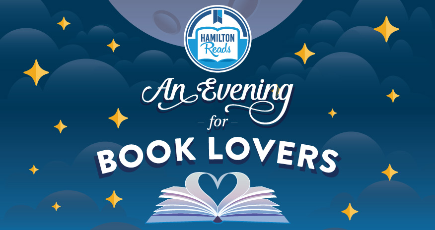 An Evening for Book Lovers 2016 graphic of night sky with text hamilton erads an evening for book lovers