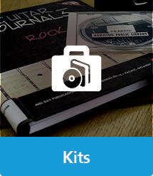 Graphic of Book and CD Kits with text and icon