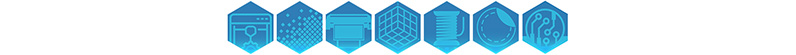 a number of hexagon graphics representing available software and hardware for 3D printing