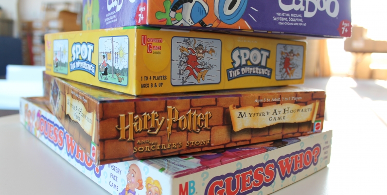 A stack of board games