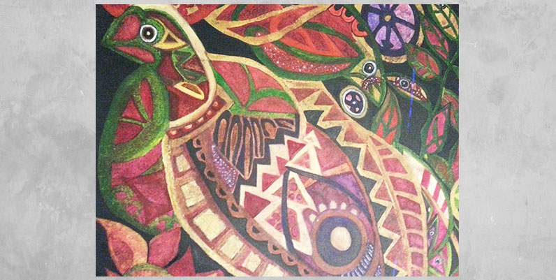Gallery Stoney Creek: Julia Wright painting of a bird using abstract shapes