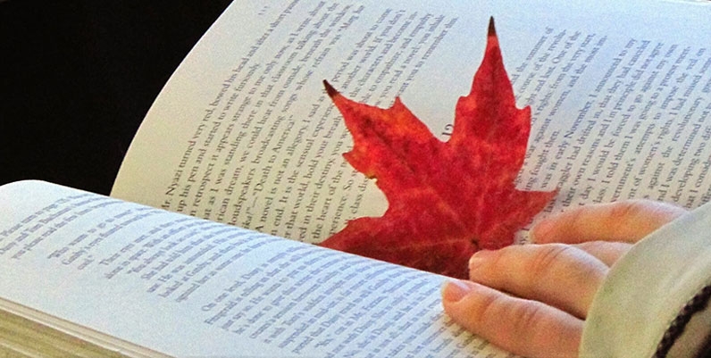 Gallery Barton: Monique Campbell open book with a maple leaf