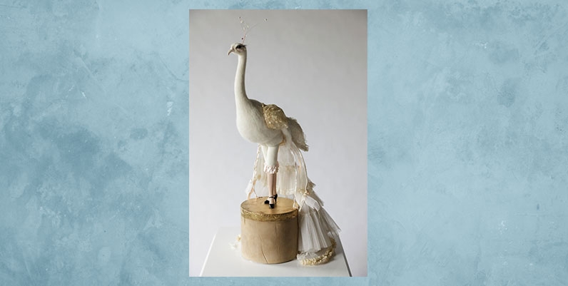 Gallery Dundas: Marjorie Campbell photo of a white peacock but with human legs