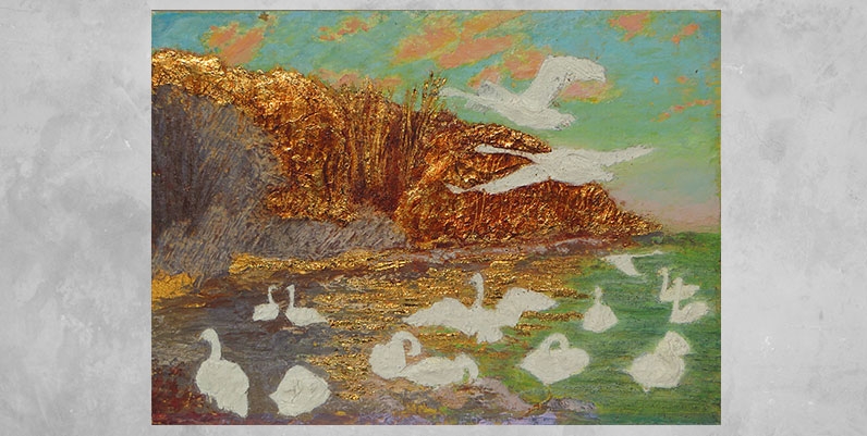 Gallery 4 First Floor: Susan AJ Davis oil painting of swans