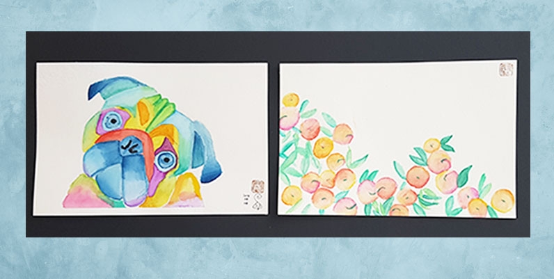 Gallery4 Annex: Art Club @ Central a sketch of a pug and a sketch of flowers