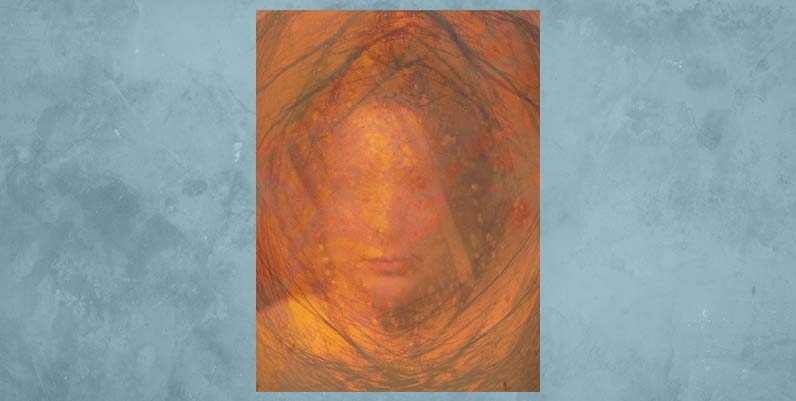 Gallery4 Art Exhibition November 2019: Abstract art in orange and warm colours with a blue background.
