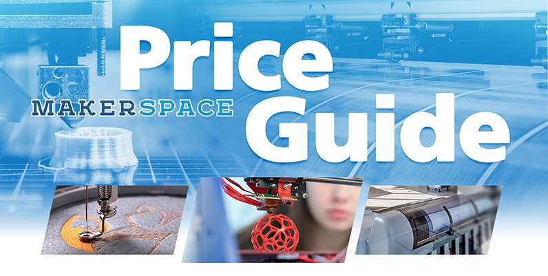 Makerspace Price Guide collage of equipment in the makerspace with text price guide