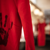 Red dress with hand print stained. 