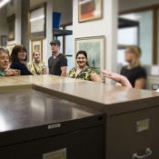 An HPL staff member conducting a tour of the local history archive's