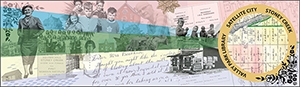 Historical images of the Hamilton area with colours and badges overlaid