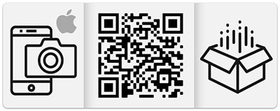 An iPhone, QR code and a download icon.