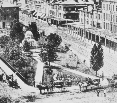 Aerial shot of Gore Park, 1870s
