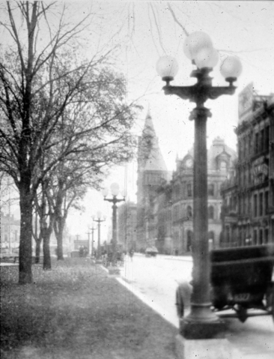 Lighting standards installed in Gore Park, 1909